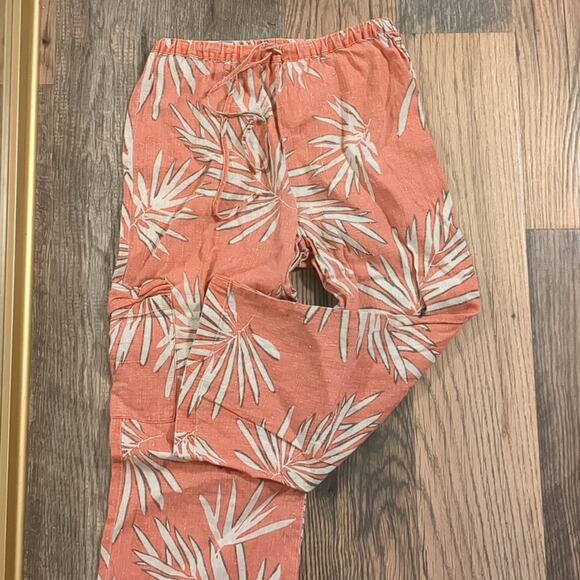 Chicos Linen palm pattern coral pants size 0 - Picture 1 of 4